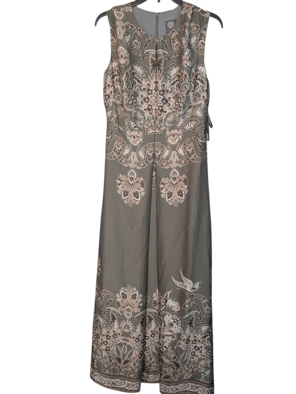 Vince Camuto Print Satin Gown In Sage .. Size 8 - Picture 5 of 10
